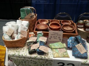 Channing's wooden bowls (turned on a wood lathe) and some of my homemade reusable household products.